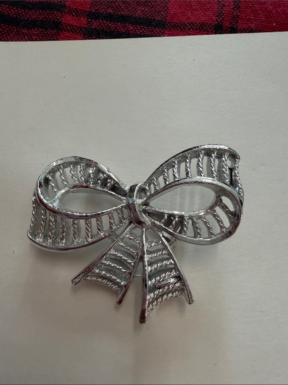 Vintage Silver Bow Brooch - Shiny Ribbon Pin